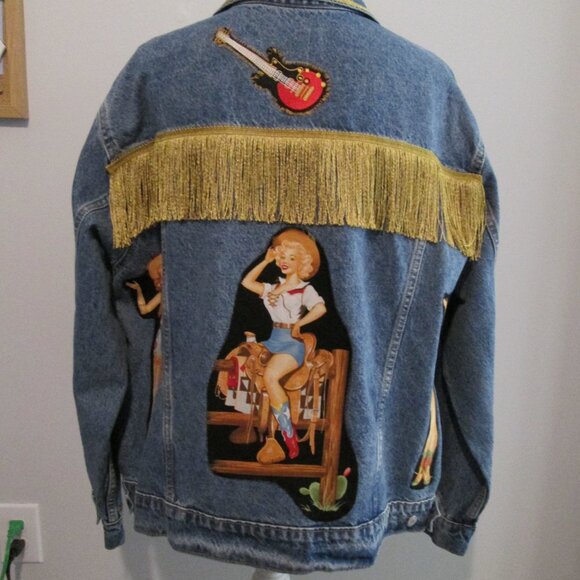 Cowgirl Chic Fringed Western Jean Jacket! Vintage Pin-up Girls XXL - Picture 2 of 14